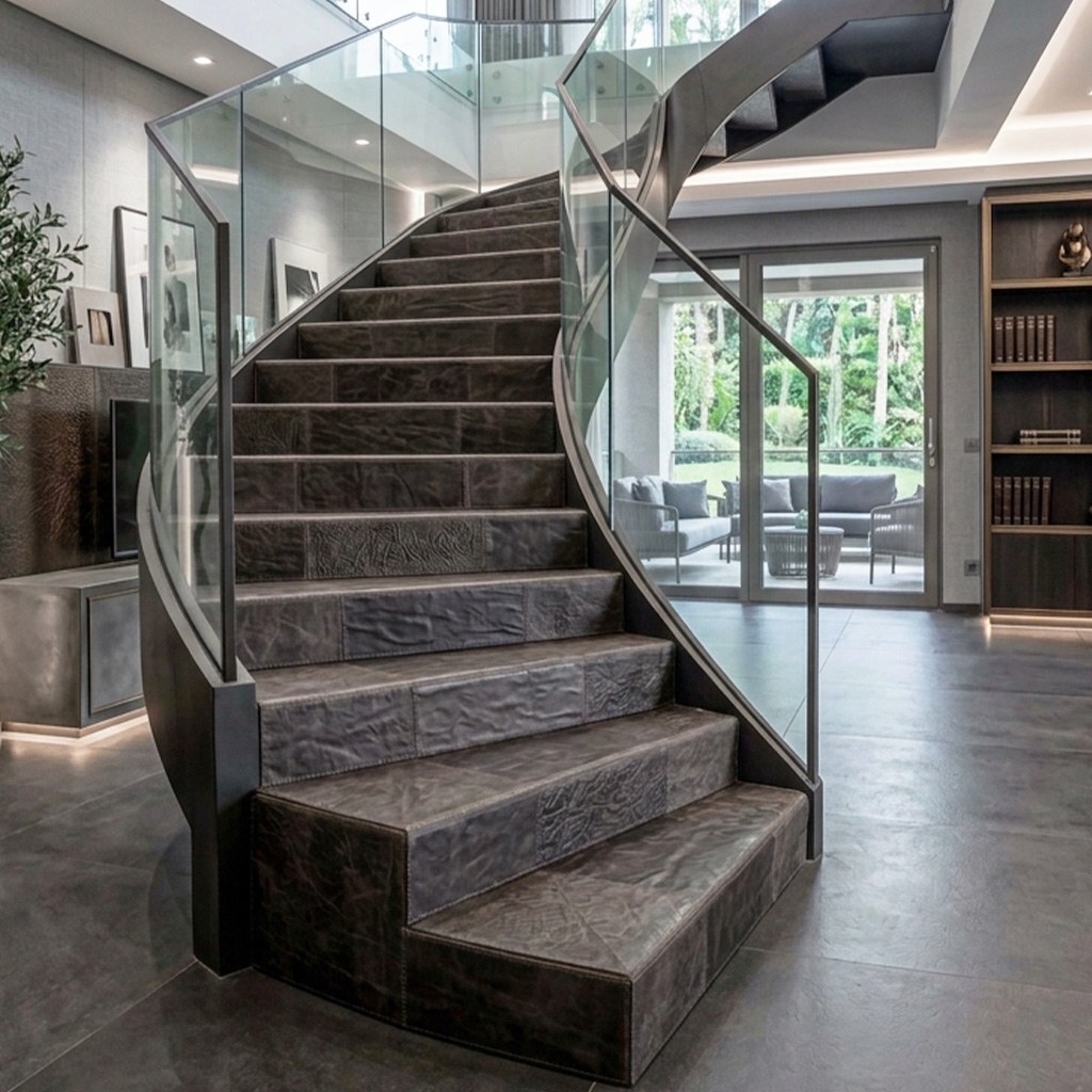 Leather stair treads in a private villa.