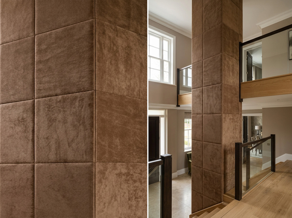 Column clad in suede leather in a private home.