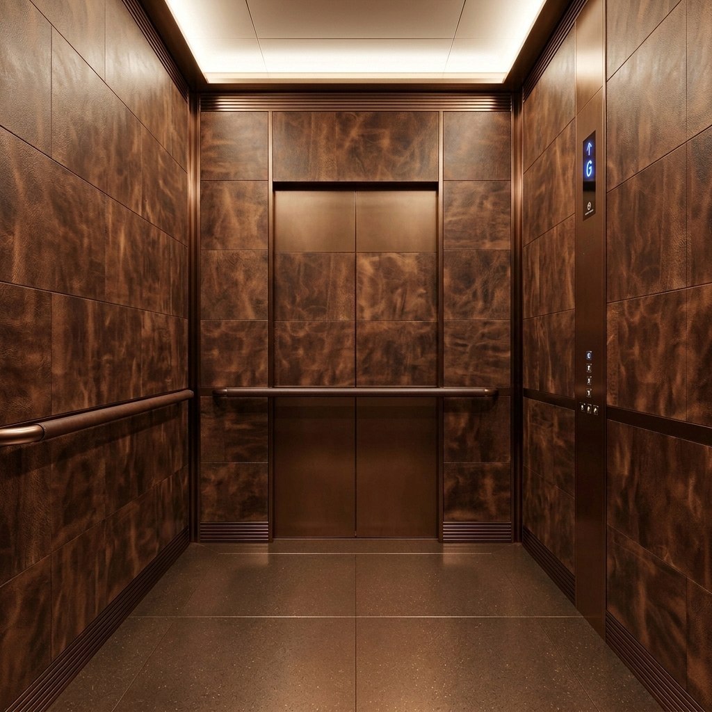 Elevator interior paneled in leather with leather flooring by Manufaktur Continental Leather.