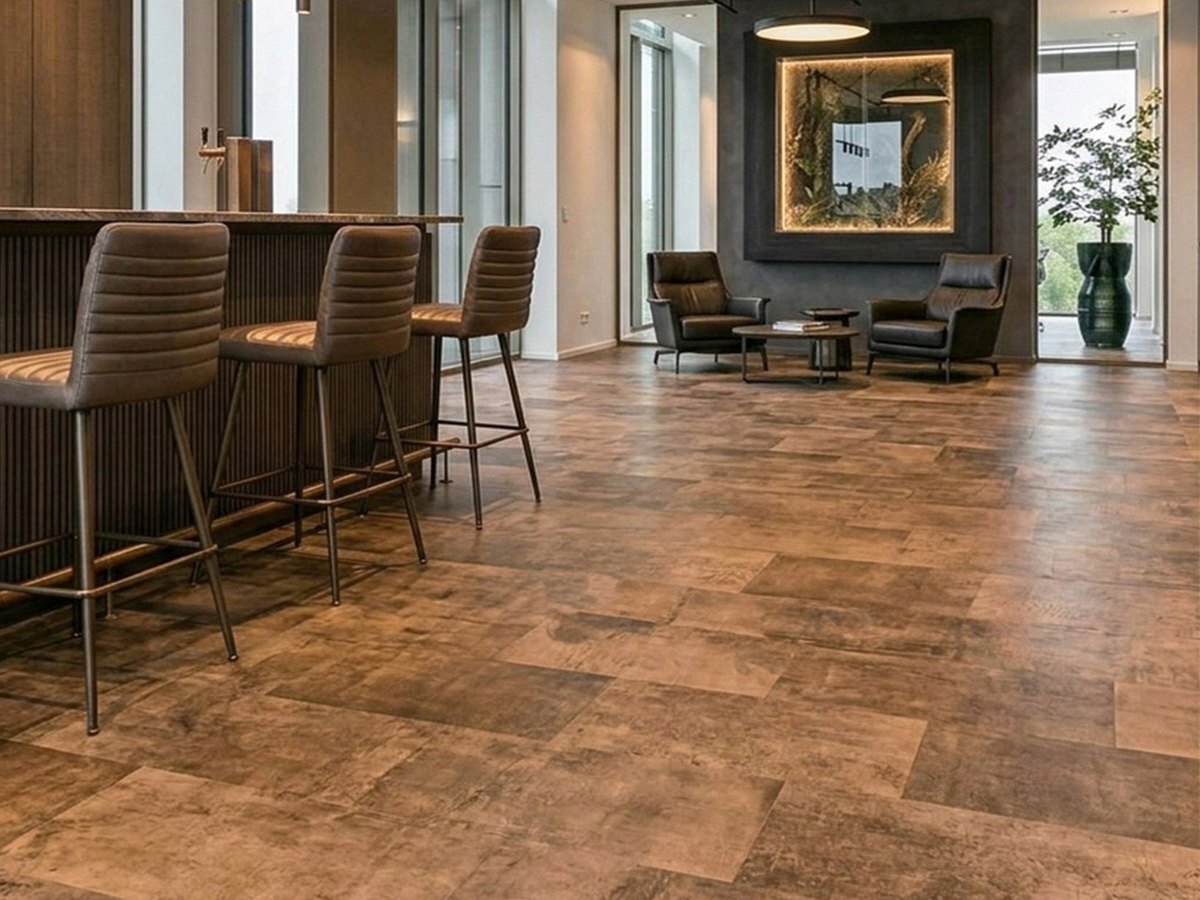 Hotel bar with leather flooring in sand, PREMIUM SHADED collection.