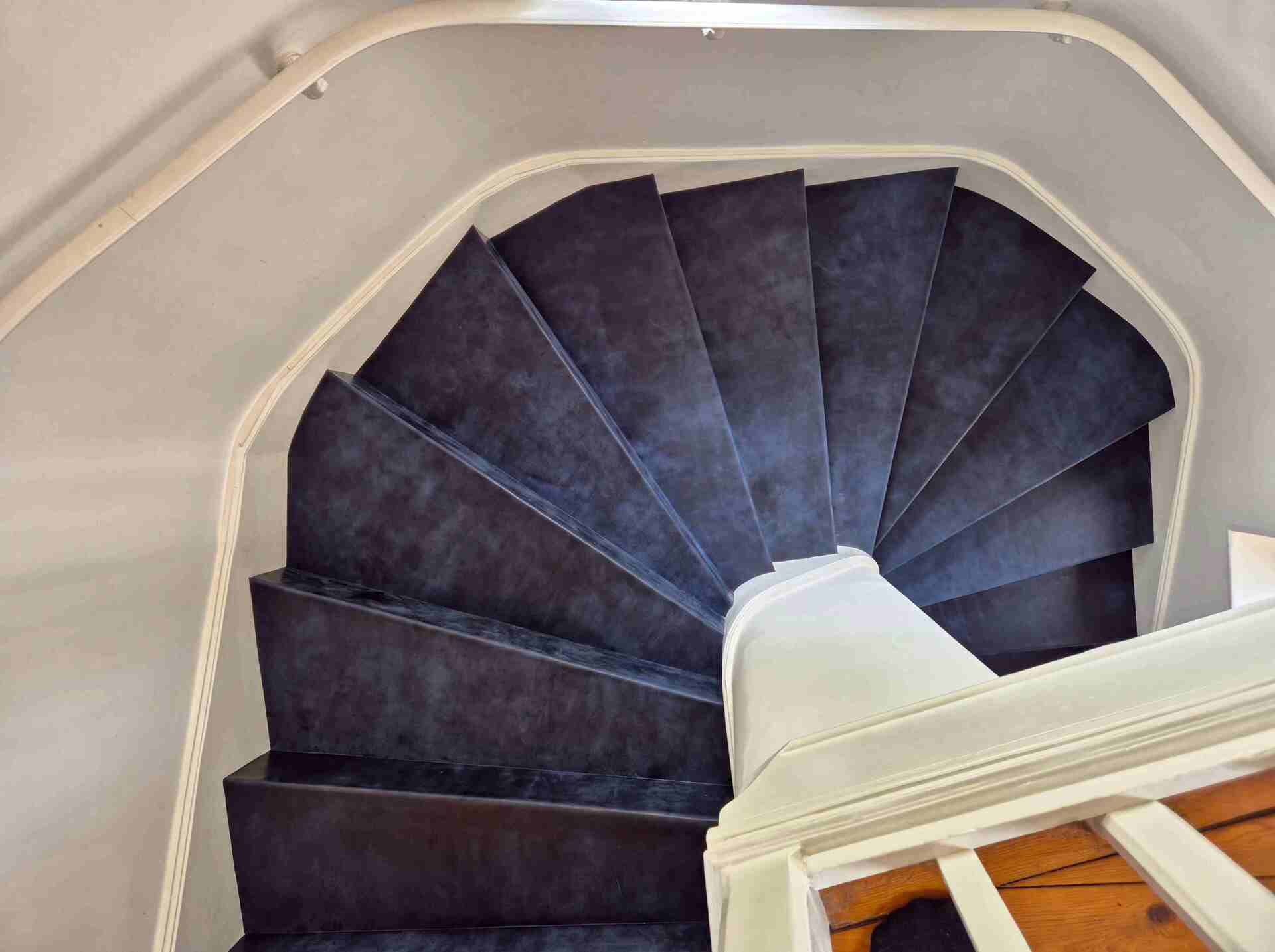 Leather stair treads in a château in Burgundy, France.